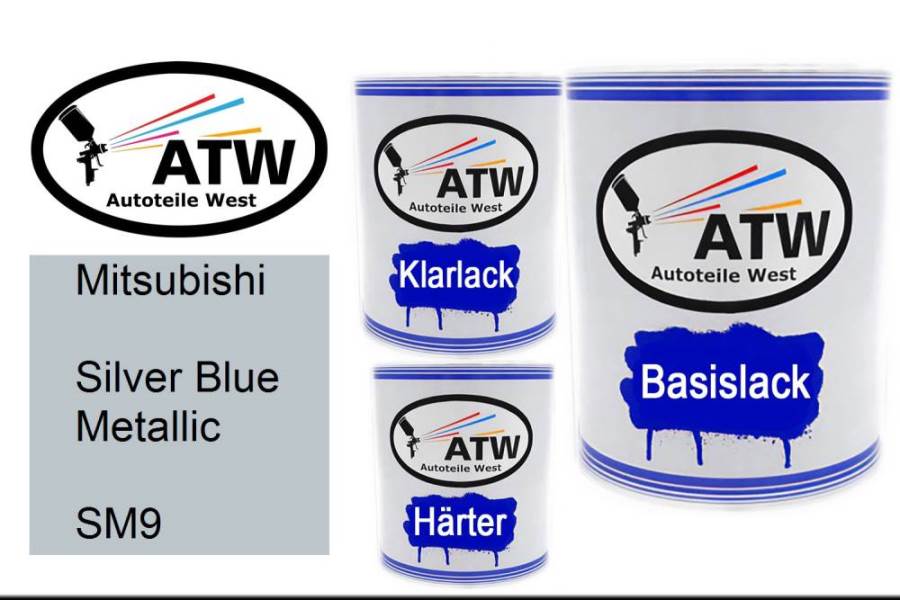 Mitsubishi, Silver Blue Metallic, SM9: 1L Lackdose + 1L Klarlack + 500ml Härter - Set, von ATW Autoteile West.